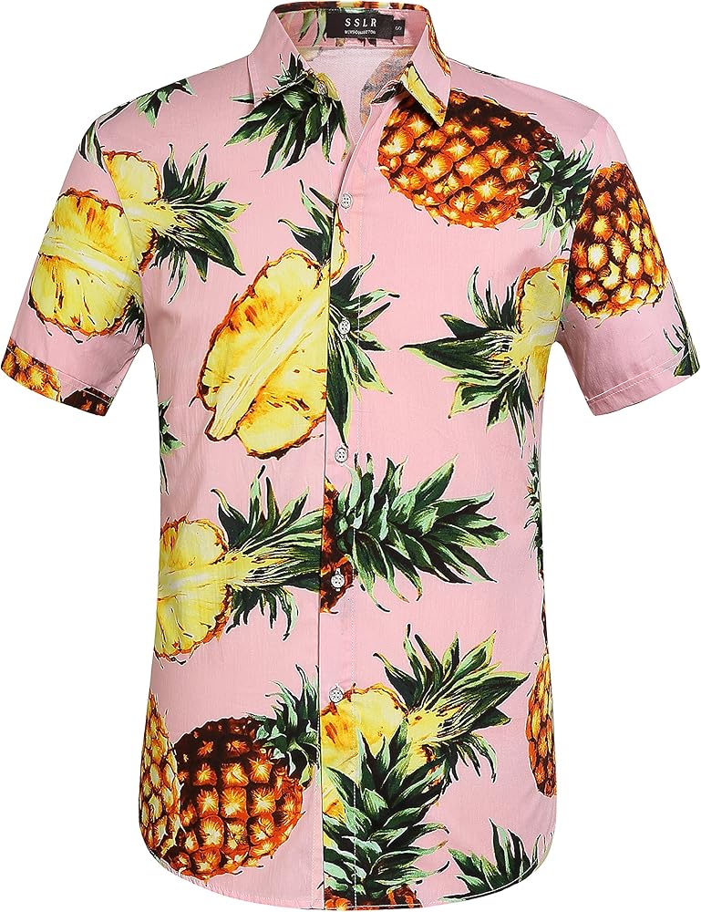 SSLR Mens Button Up Shirts Cotton Short Sleeve Hawaiian Shirts for Men