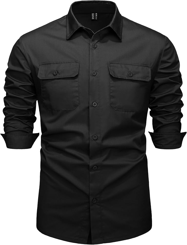 EKLENTSON Men's Button Down Shirts Long Sleeve Shackets Regular Fit Cargo Shirt Jackets Casual Stylish