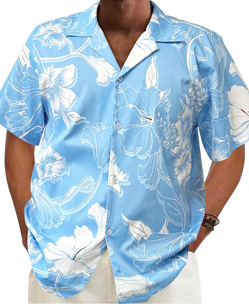 Southpole Men's Hawaiian Button Down Shirts, Short Sleeve, Floral Printed