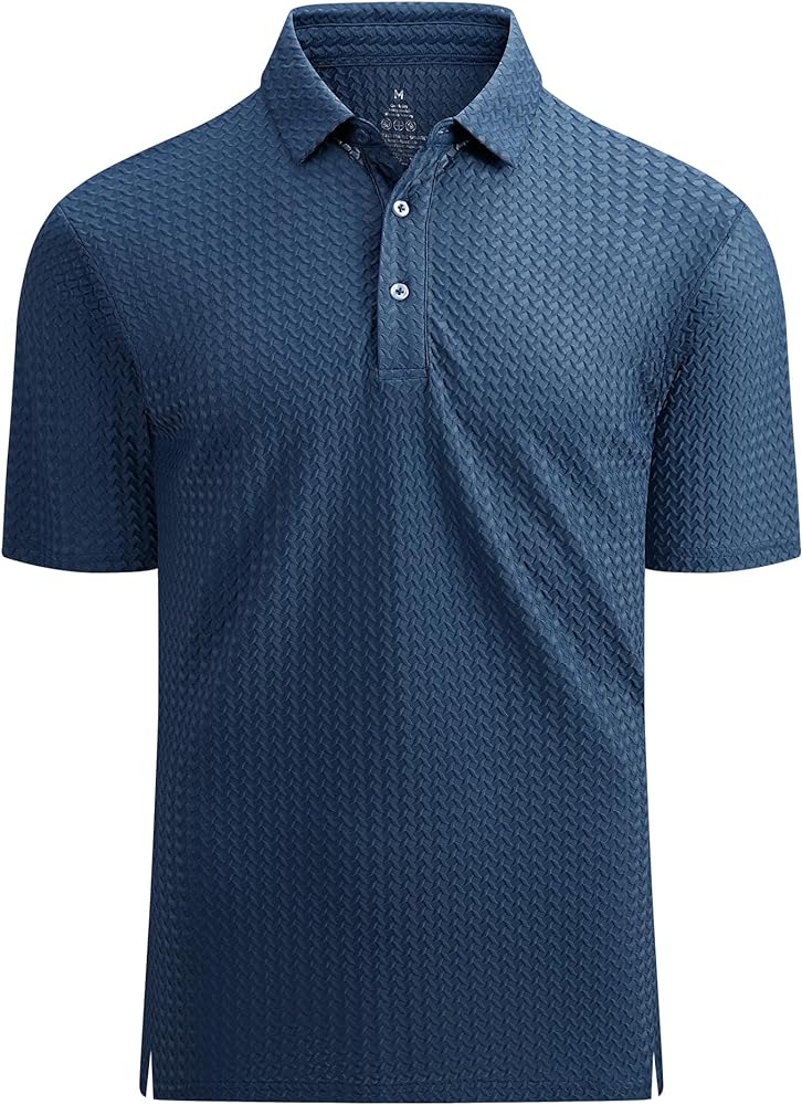 Alex Vando Mens Bubble Jacquard Polo Shirt Super Stretch Short Sleeve Polo Shirts for Men