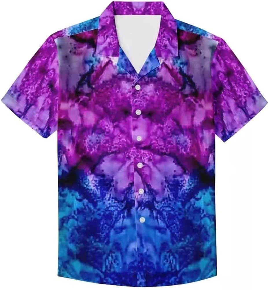 Men's Colorful Tie Dye Shirt Button Down Casual Short Sleeve Holiday Summer Top