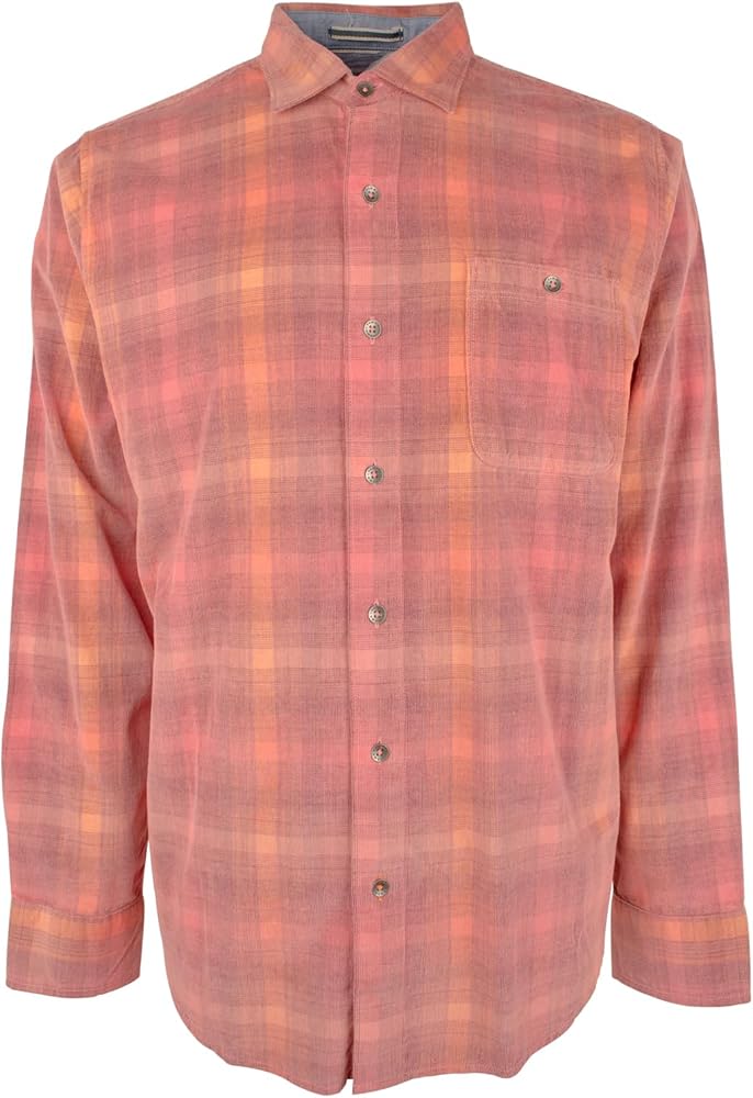 Tommy Bahama Men's Long Sleeve Coastline Cord Redwood Check Camp Shirt (New Red Sail, 2XLT)