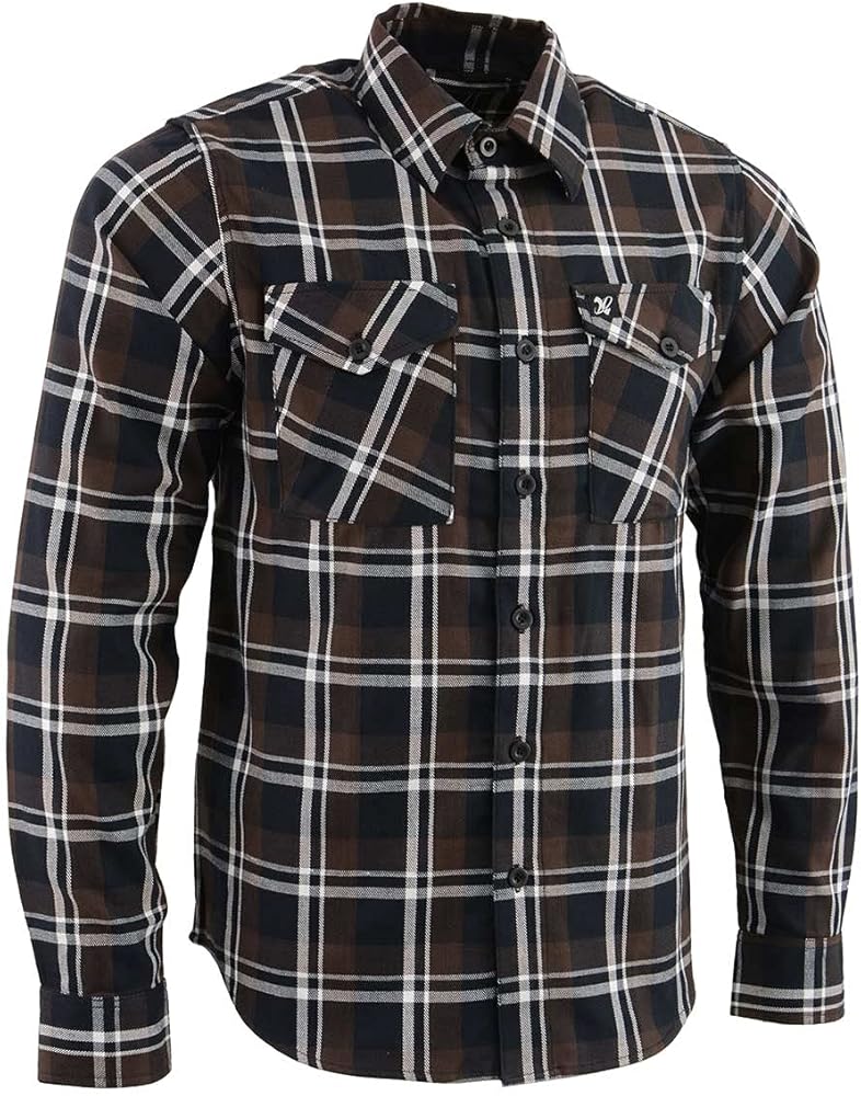 Milwaukee Leather Men's Flannel Plaid Shirt Brown Black and White Long Sleeve Cotton Button Down Shirt MNG11643