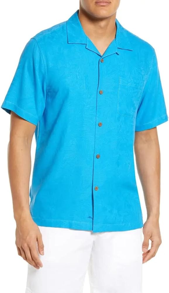 Tommy Bahama Tropic Isles Silk Camp Shirt (Color: Ocean Liner, Size Small