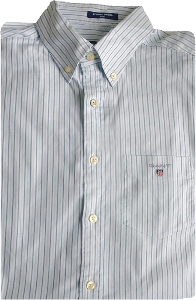 GANT Men's Capri Blue Fitted Comfort Oxford Stripe Shirt 365512 Size M