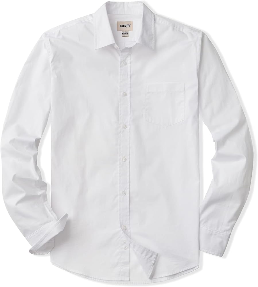 CQR Men's Regular Fit Long Sleeve Shirts, 100% Cotton Button-Up Casual Poplin Shirt