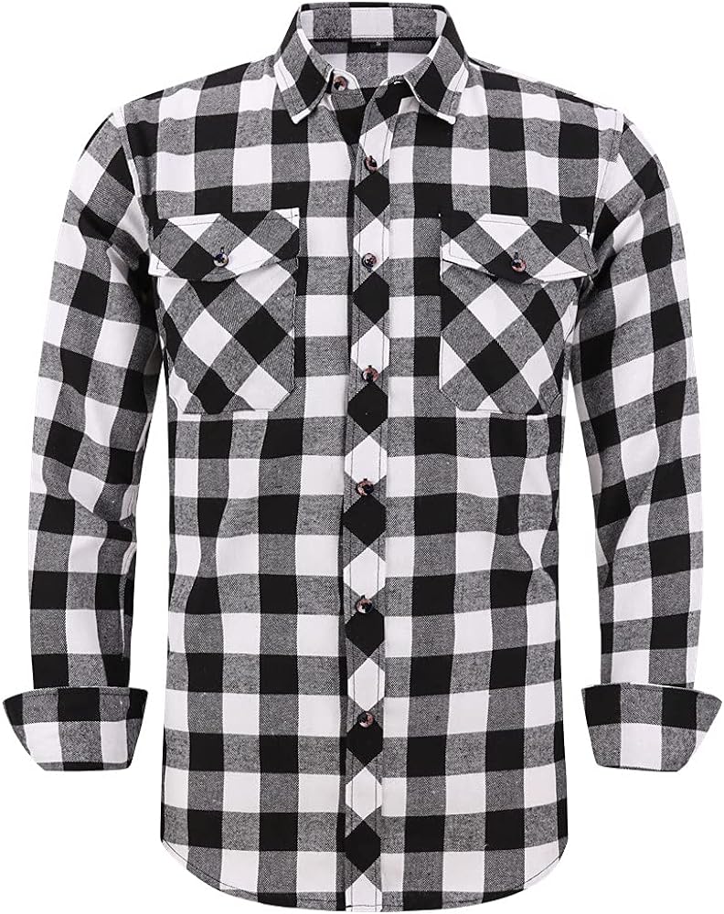 Flannel Plaid Shirt for Men - Regular-Fit Long-Sleeved Casual Button-Down Shirt