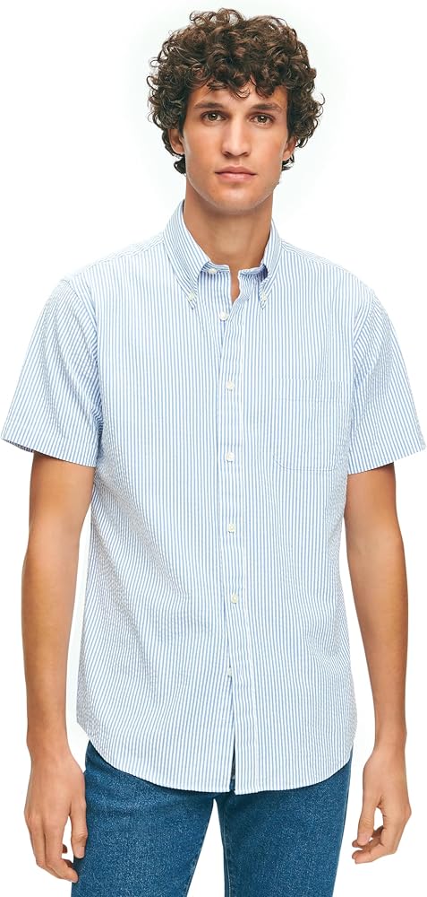 Brooks Brothers Men's Washed Cotton Seersucker Short-Sleeve Sport Shirt