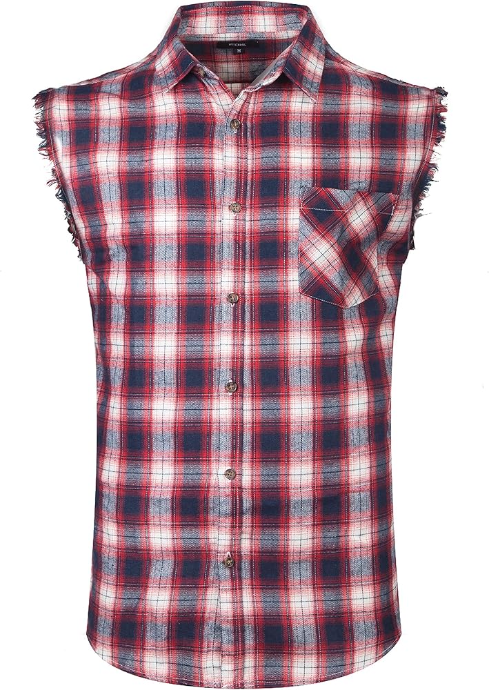 AVANZADA Men's Button Down Sleeveless Plaid Shirt Casual Flannel Shirt for Men Cotton Plus Size Vest Western Shirt