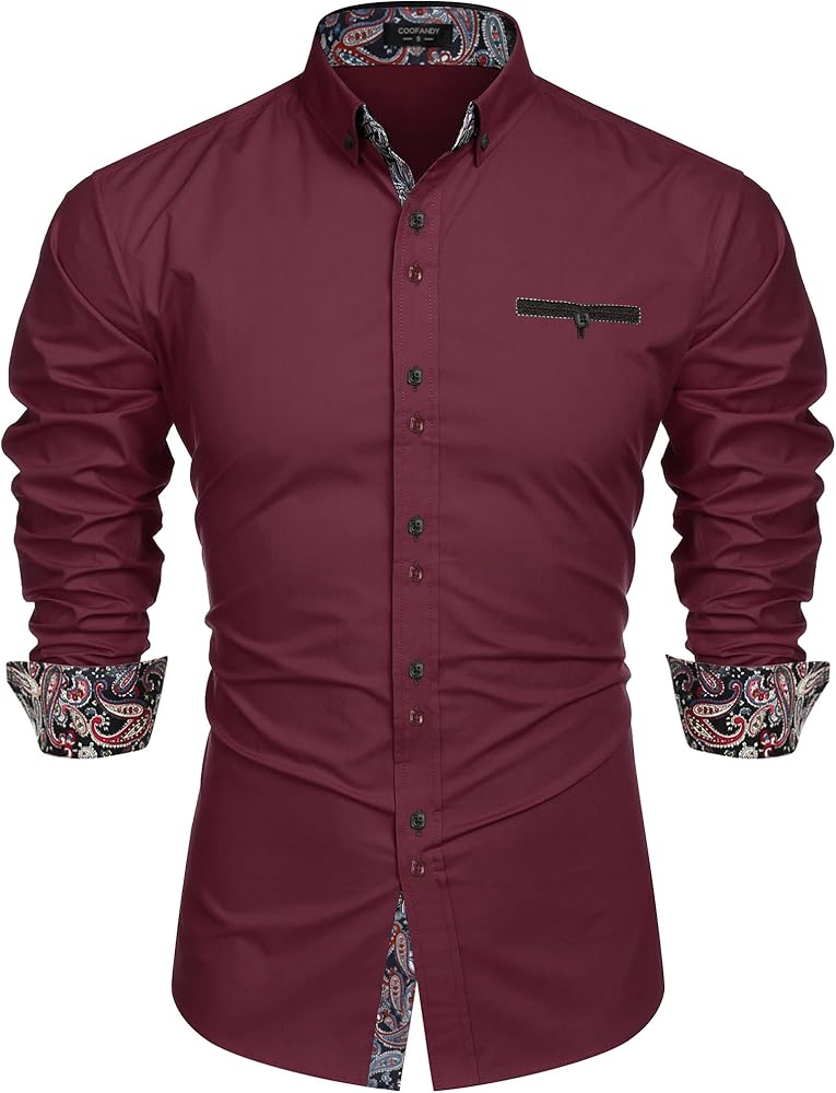 COOFANDY Mens Dress Shirt Long Sleeve Casual Button Down Paisley Shirts Party Wedding Dress Shirt