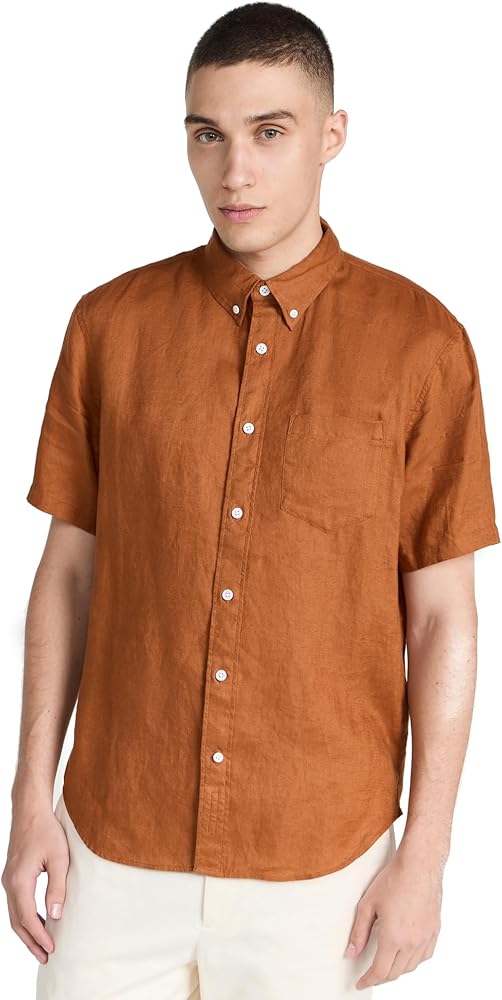 Club Monaco Men's Short Sleeve Linen Shirt