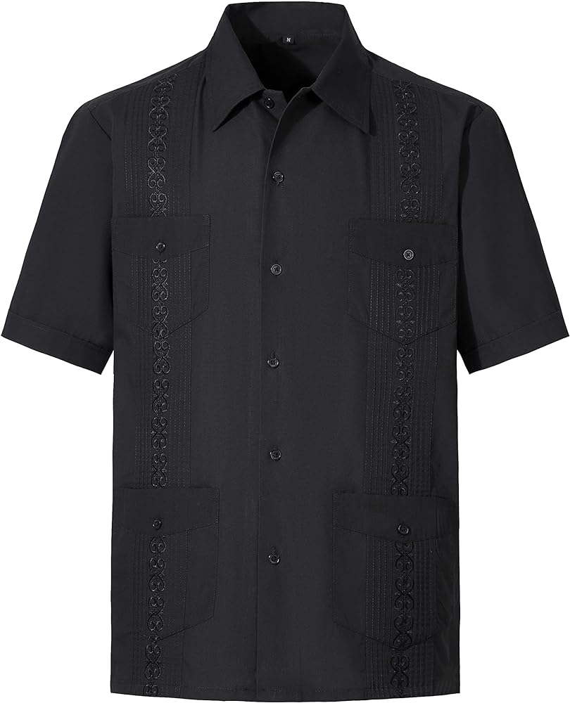 Men's Short Sleeve Guayabera Shirts for Men Button Down Cuban Beach Shirt Tops