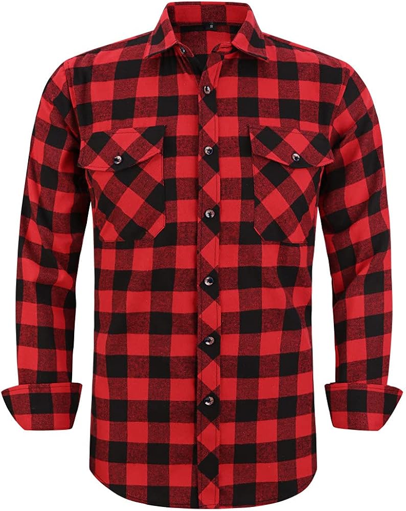 Flannel Plaid Shirt for Men - Regular-Fit Long-Sleeved Casual Button-Down Shirt