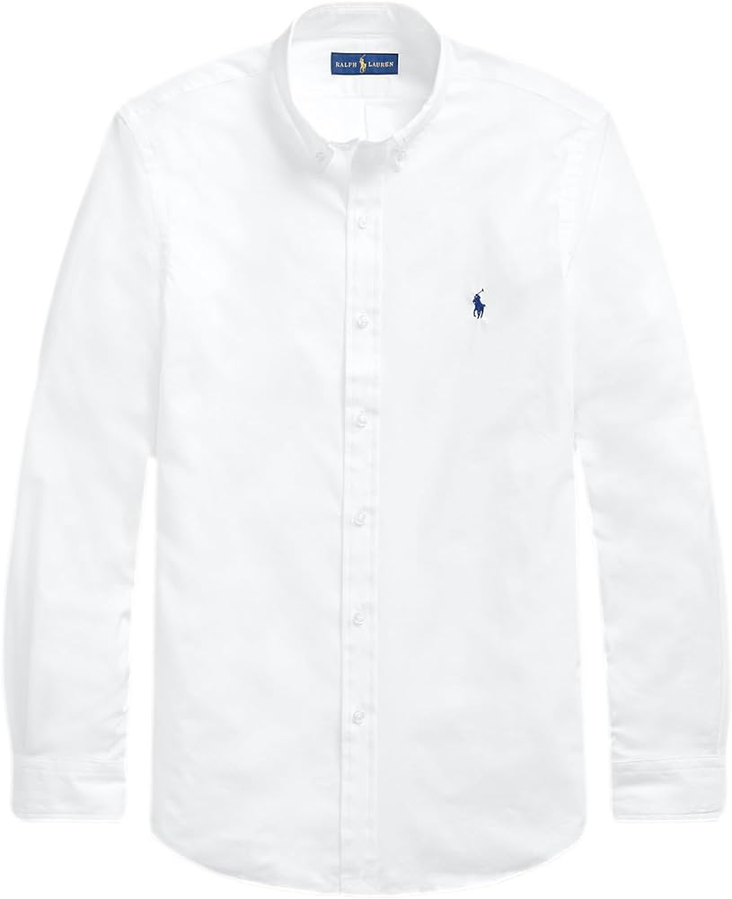 POLO RALPH LAUREN Mens Solid Poplin Sport Shirt (M, NewWhite)