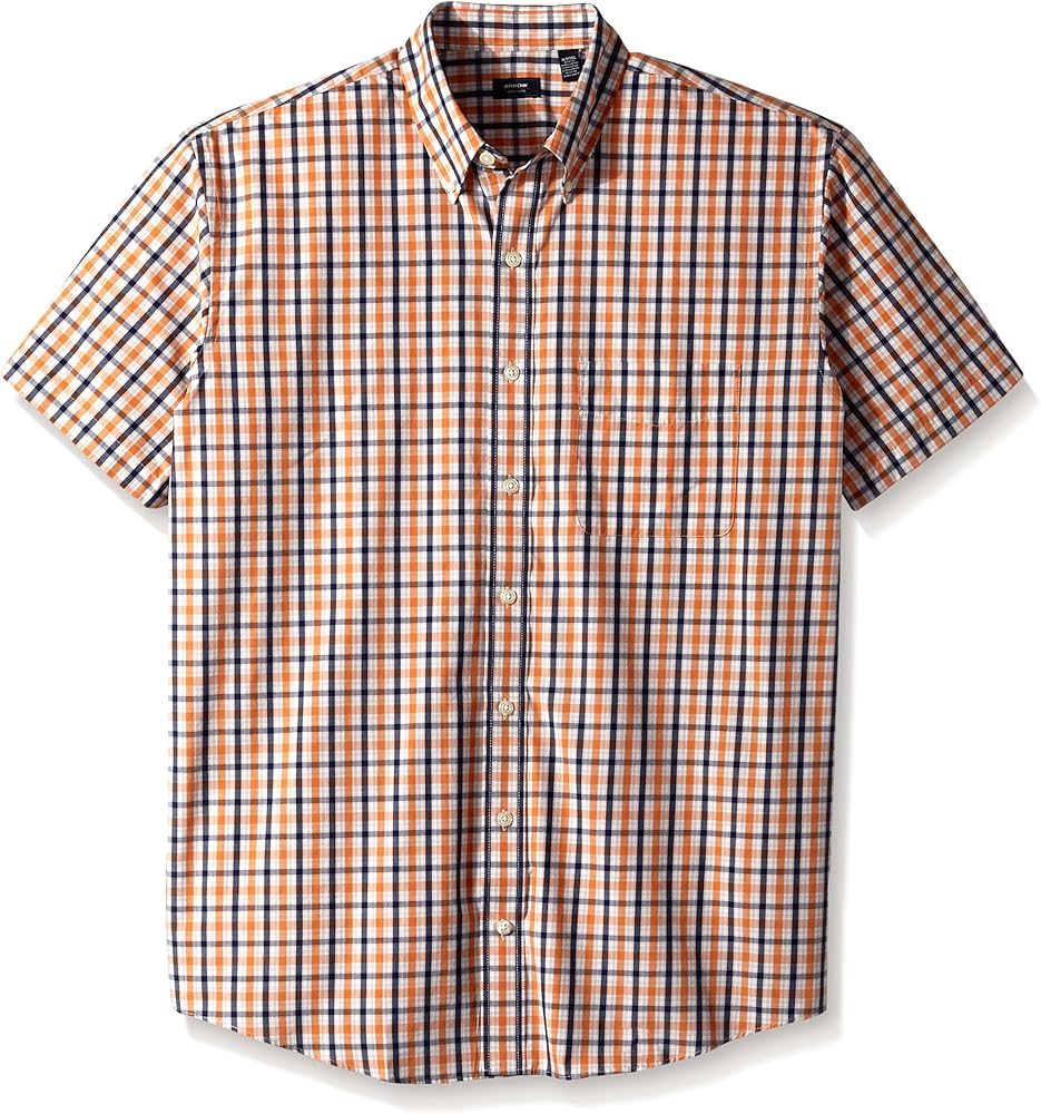 Arrow Men's Big and Tall Short Sleeve Mini Plaid Hamilton Poplin