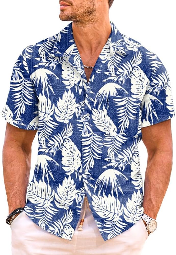 JMIERR Men's Hawaiian Shirt Short Sleeve Beach Shirts for Men Floral Casual Button Down Shirts Tropical Holiday Shirts