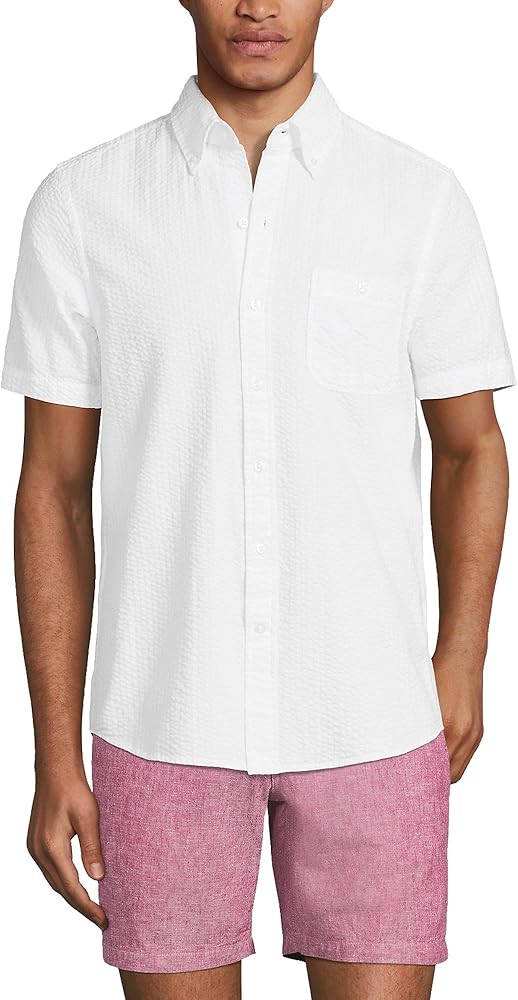 Lands' End Men's Traditional Fit Short Sleeve Seersucker Shirt