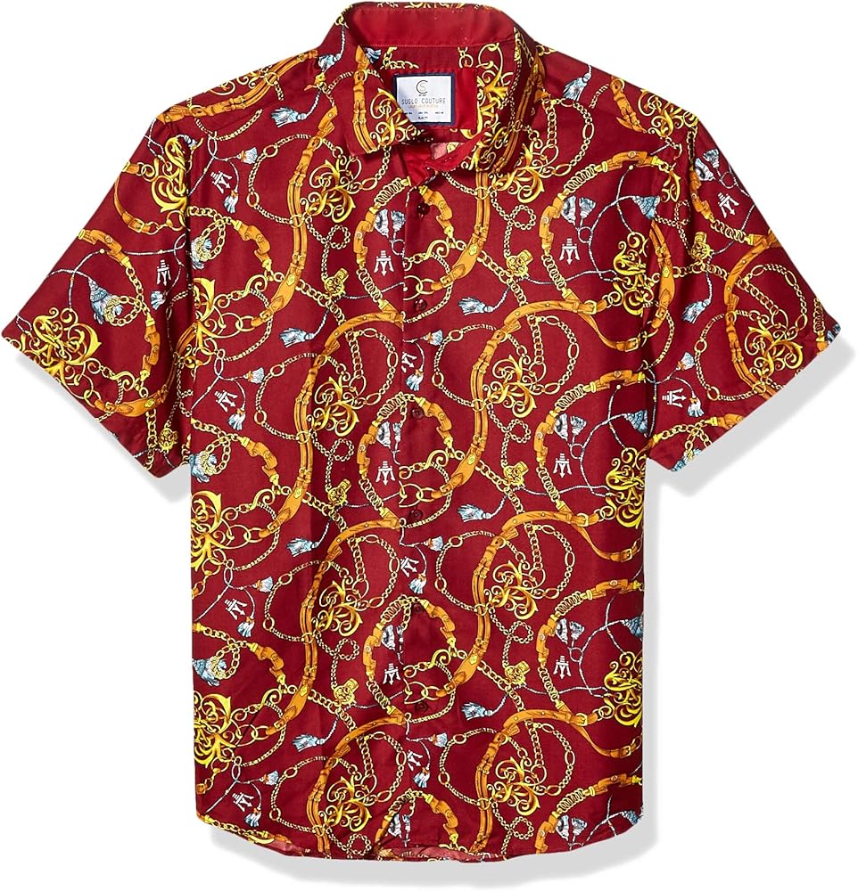 Azaro Uomo Men's Fit Short Sleeve Button Down Funky Hawaiian Style Casual