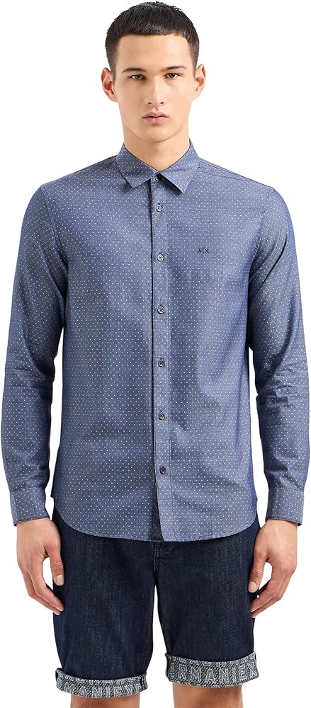 A｜X ARMANI EXCHANGE Men's Long Sleeve Micro Dots Button Down Shirt. Regular Fit