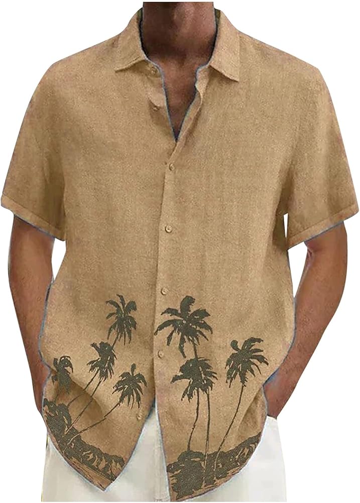 Men's Cotton Summer Tropical Shirts Casual Short Sleeve Button Down Hawaiian Shirts Hawaiian Shirt, M-4XL