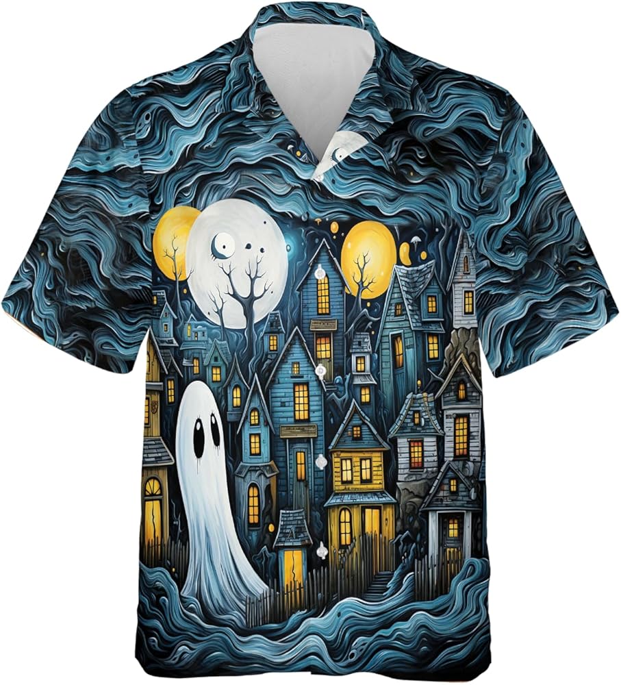 Star Night Hawaiian Shirt for Men - Ghost Halloween Shirt, Button Down Shirt Short Sleeve (MP_HW_71)