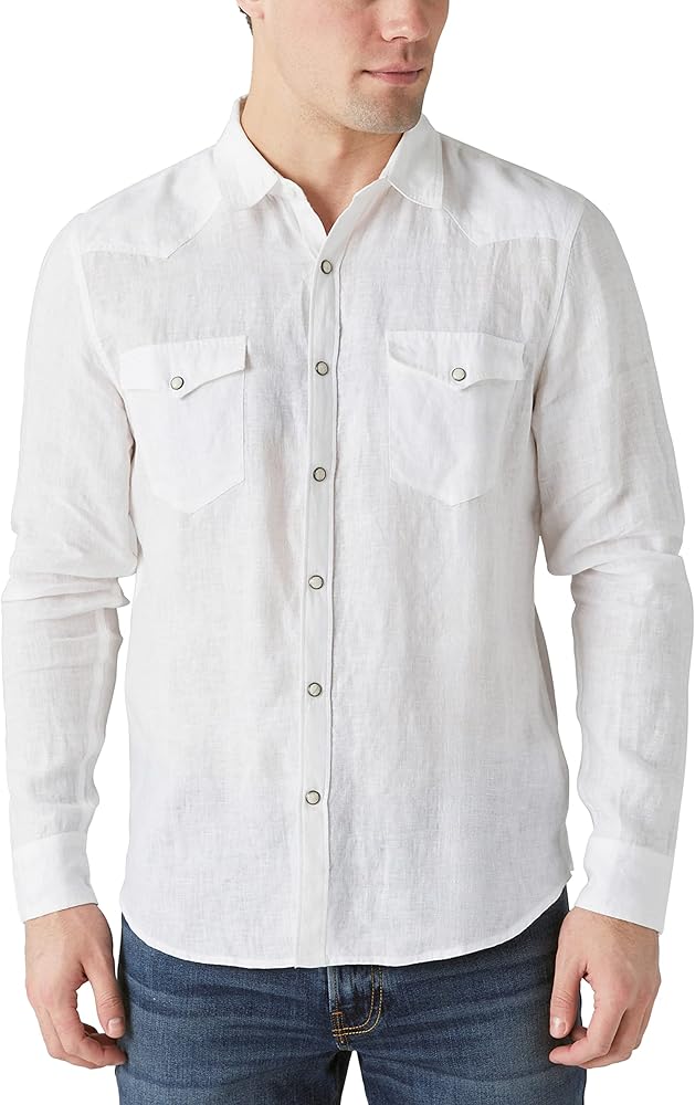 Lucky Brand Men's Long Sleeve Solid Linen Western Shirt