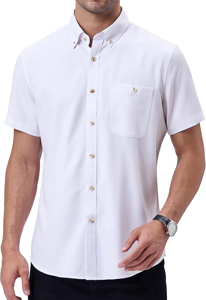 Alimens & Gentle Men's Casual Linen Shirts Short Sleeve Button Down Shirts Summer Beach Shirt Dress Shirt