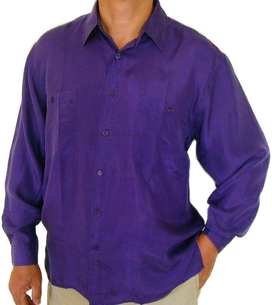 100% Silk Shirts for Men (Purple) Made of Real Mulberry Silk Cocoons Long Sleeve