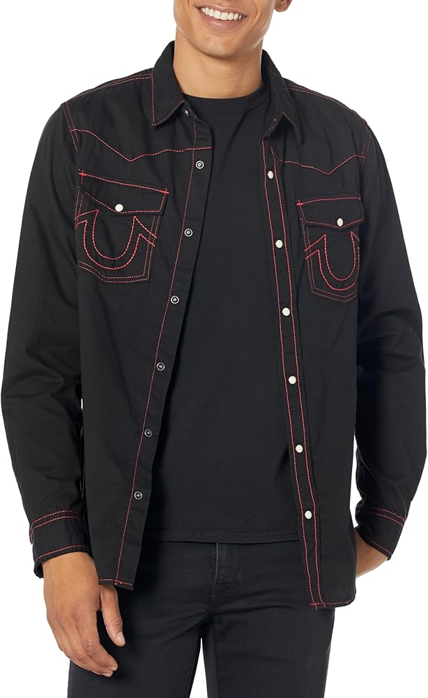 True Religion Men's Big T Long Sleeve Western Shirt