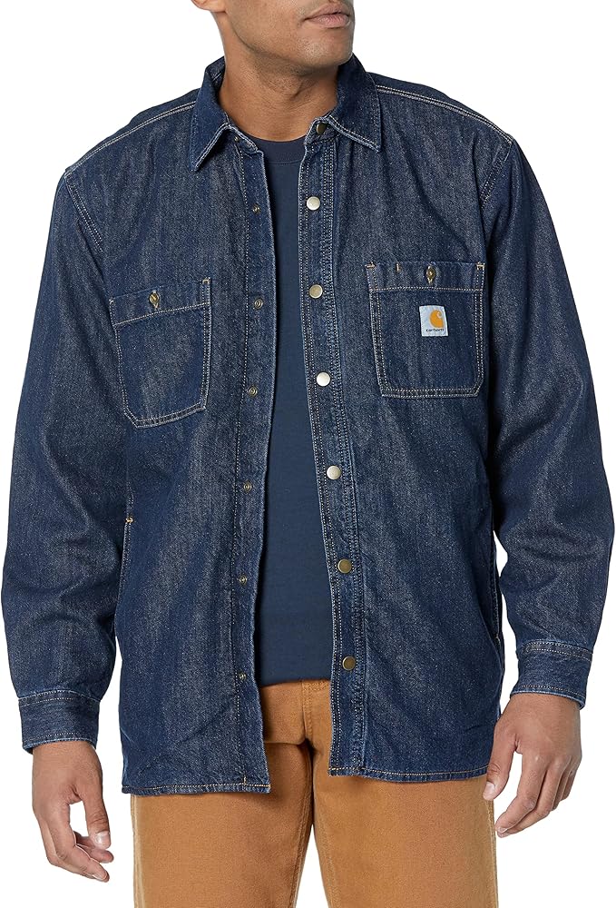 Carhartt Men's Relaxed Fit Denim Fleece Lined Snap-Front Shirt Jac