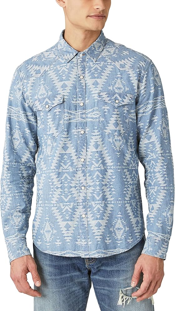 Lucky Brand Mens Jacquard Long Sleeve Western Shirt