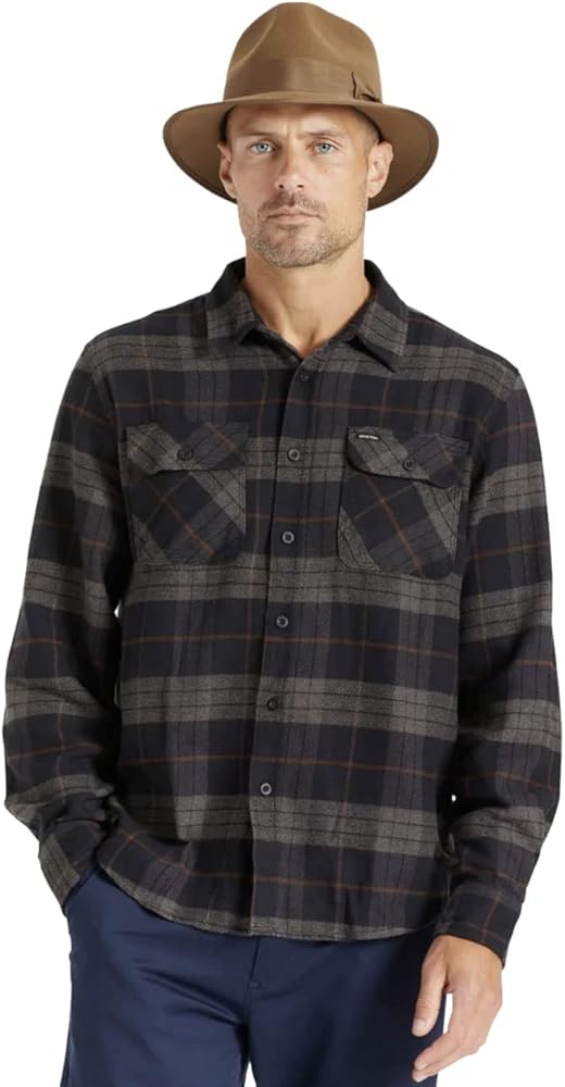 Brixton mens Bowery L/S Flannel Button Down Shirt, Black/Charcoal, XX-Large US