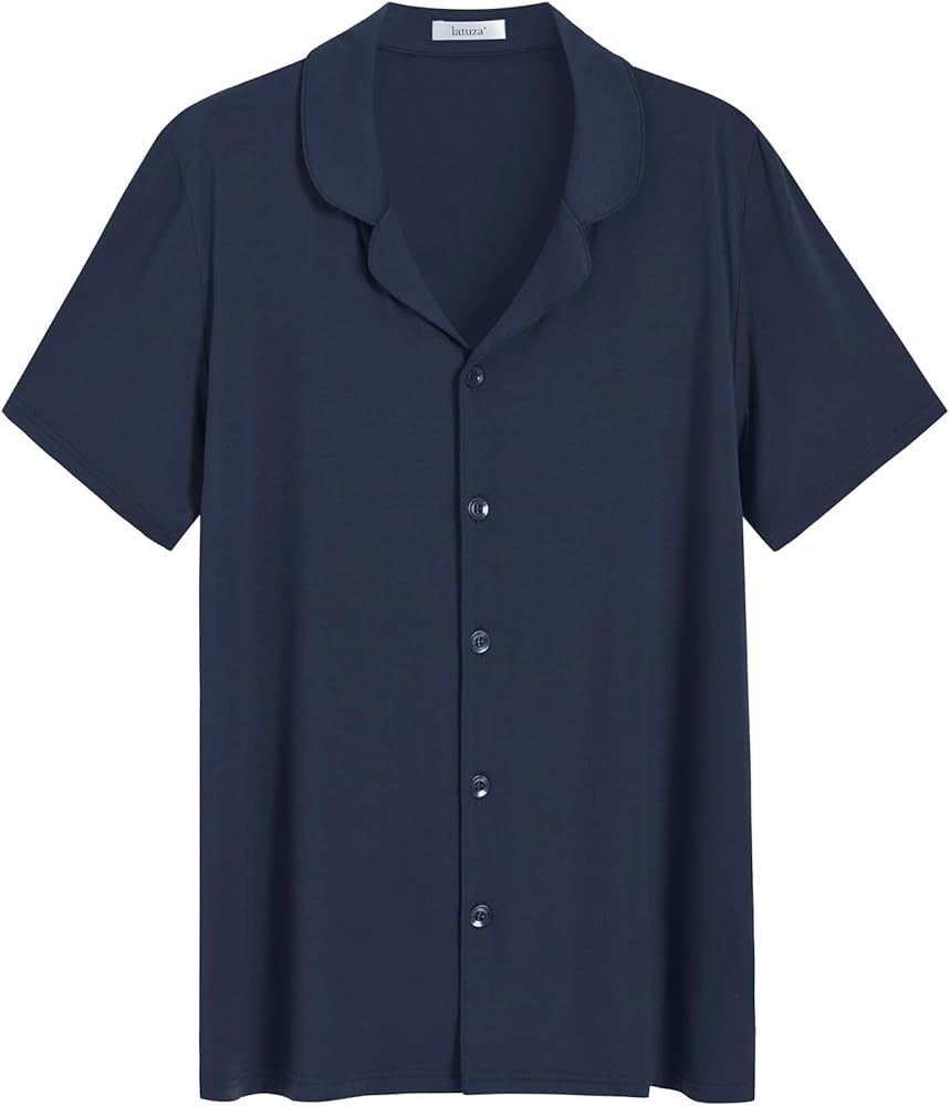 Latuza Men's Bamboo Viscose Pajama Shirt Button Down Sleep Top XL Navy