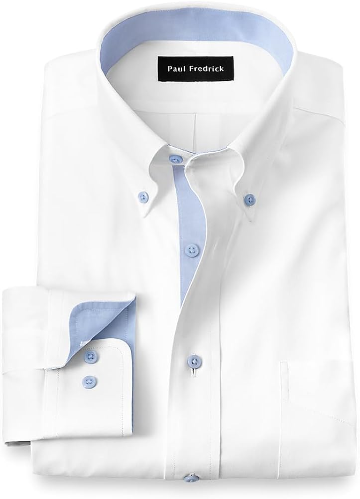 Paul Fredrick Men's Classic Fit Comfort Stretch Non-Iron Solid Dress Shirt