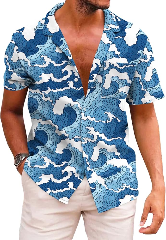 KYKU Funky Hawaiian Shirt for Men Palm Beach Shirts Tropical Vacation Shirts