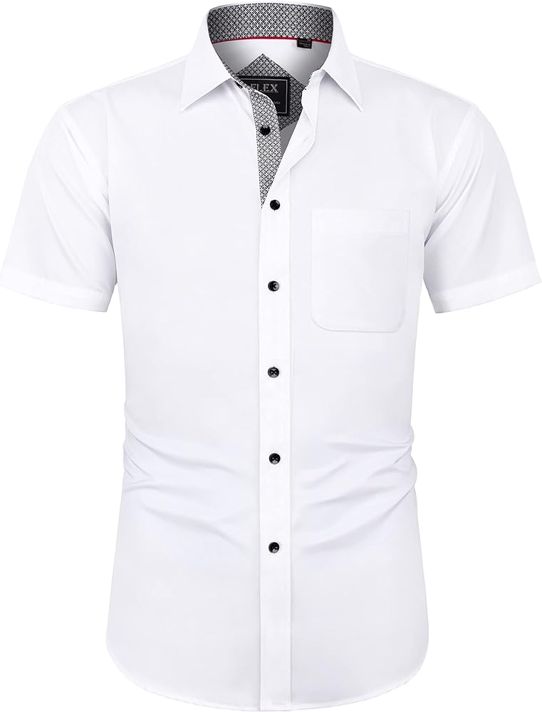 J.VER Men's Short Sleeve Dress Shirts with Pocket Casual Button Down Shirt Wrinkle-Free Stretch Business Shirts