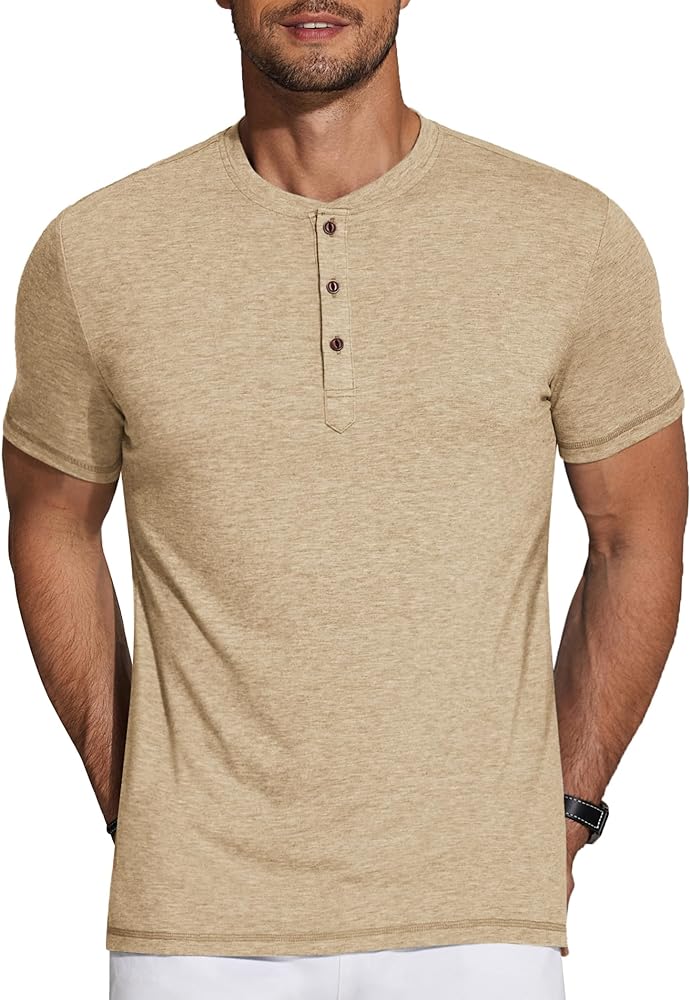 COOFANDY Men's Henley Shirts Short Sleeve Casual Basic Tee Summer Button Henley Soild T Shirts