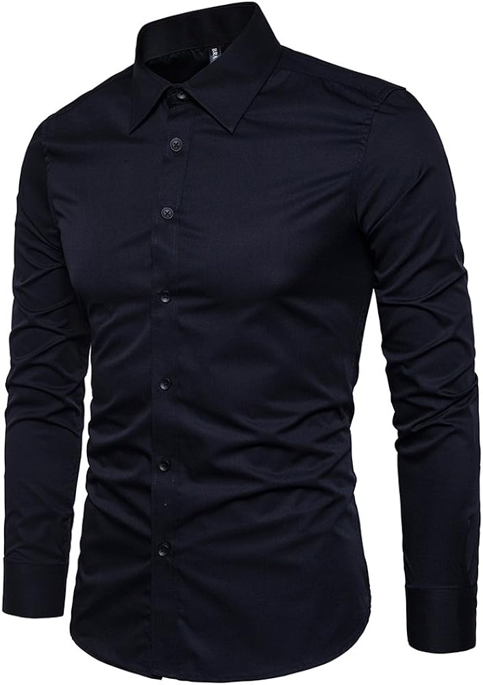 LOCALMODE Men's Slim Fit Cotton Business Shirt Solid Long Sleeve Button Down Dress Shirts