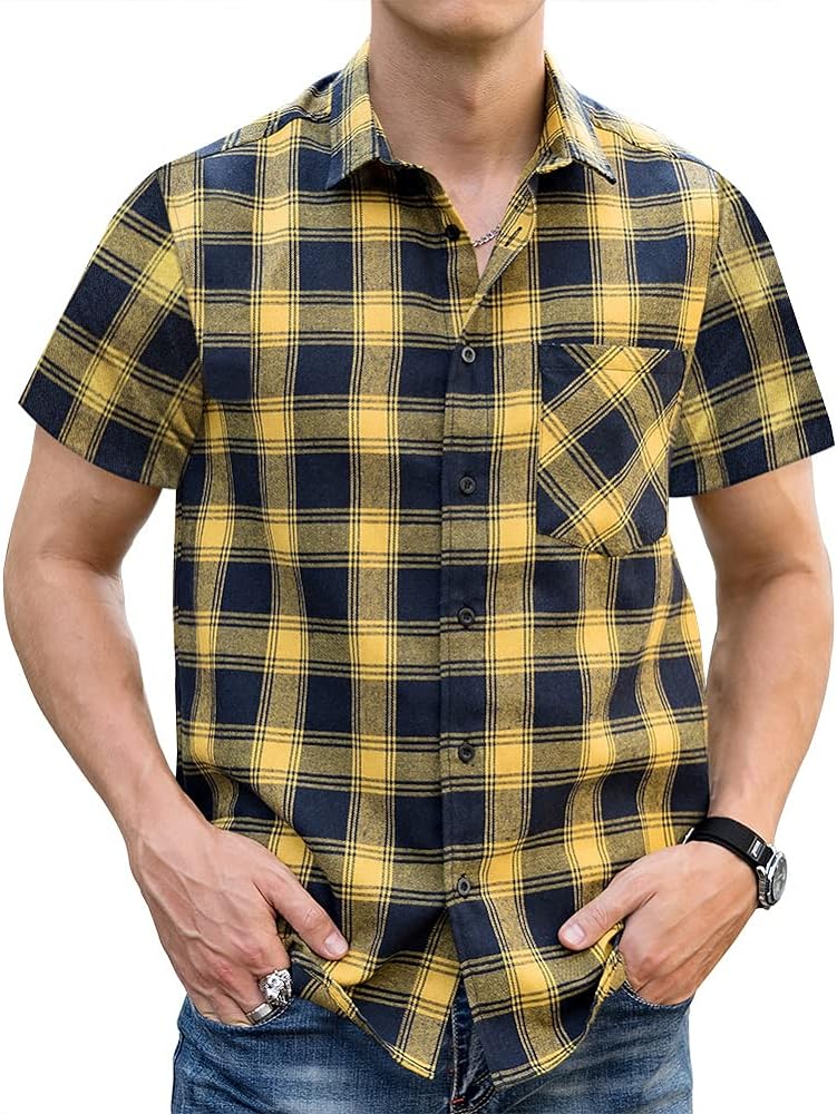 Men's Sleeveless Shirt Plaid Flannel Shirt, Button Down Casual Shirts Vest Shirt