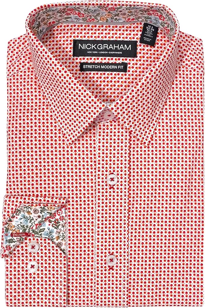 Nick Graham Long Sleeve Olives Circle Dress Shirt for Men, Wrinkle Free Men’s Dress Shirt with Performance Fabric