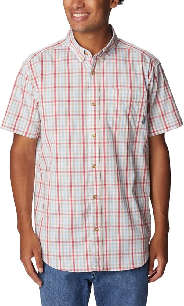 Columbia Men's Rapid Rivers II Short Sleeve Shirt, Sunset Red Multi Gingham, XX-Large