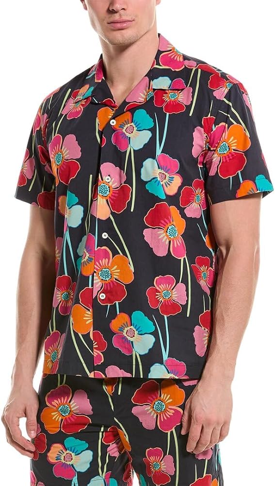 VELVET BY GRAHAM & SPENCER Men's Iggy Short Sleeve Printed Button Down Woven Shirt, Bahama, L