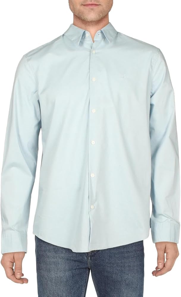 Calvin Klein Mens Slim Fit Collar Button-Down Shirt Blue 2XL