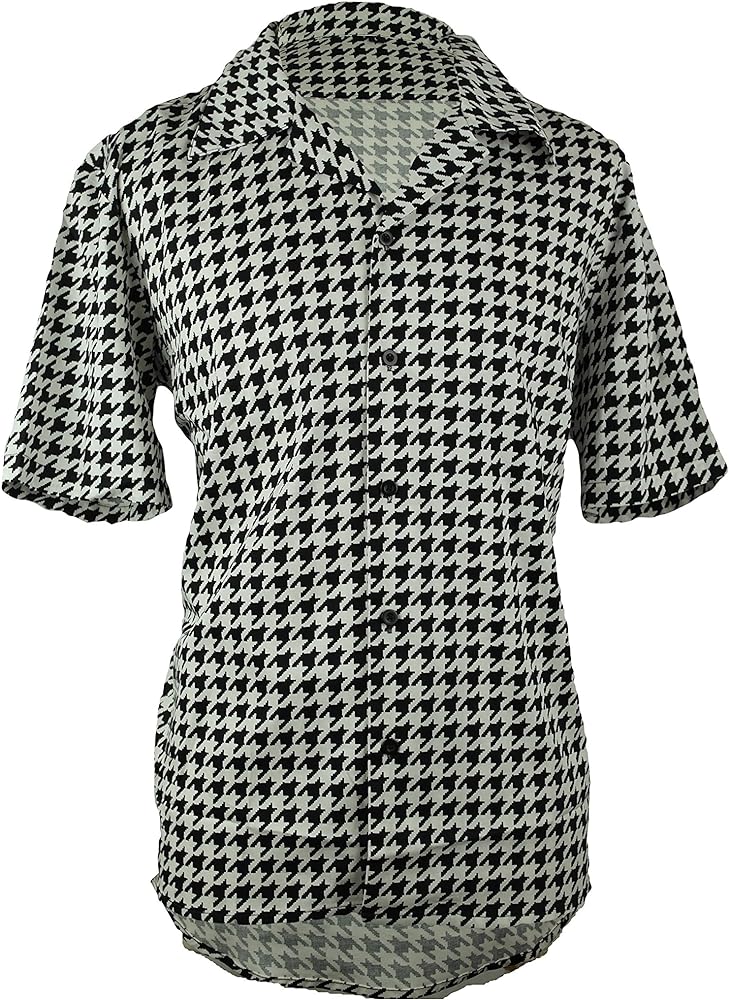 Men’s Houndstooth Shirt | Short Sleeve Button Down Shirt for Men | Black and White Dress Shirt for Your Loved Ones.