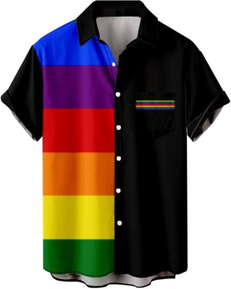 Men's LGBT Button Down Shirt Gay Pride Shirts Rainbow Flag LGBTQ Ally Gift