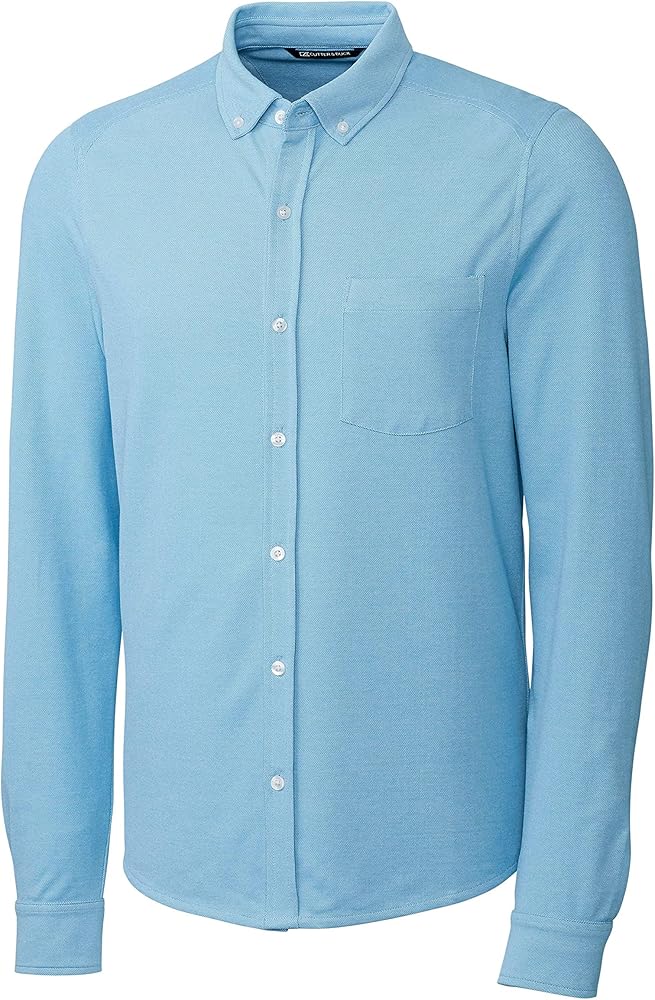 Cutter & Buck Men's Long Sleeve Cotton-Blend Knit Reach Oxford Shirt