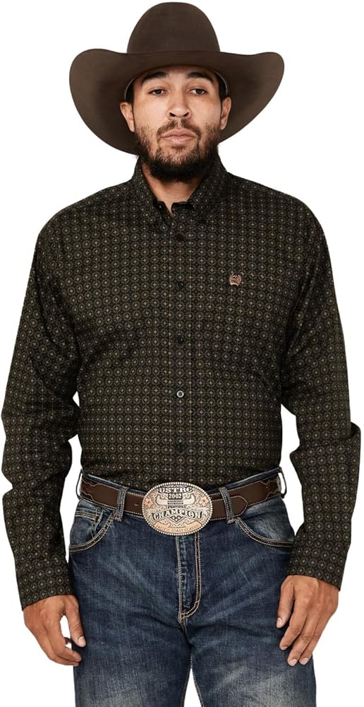 Cinch Men's Medallion Print Long Sleeve Button-Down Western Shirt Black Small