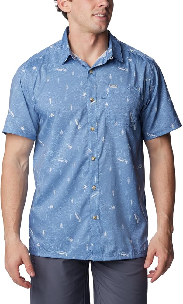 Columbia Men's Super Slack Tide Camp Shirt, Bluestone Trout N About Print, XX-Large