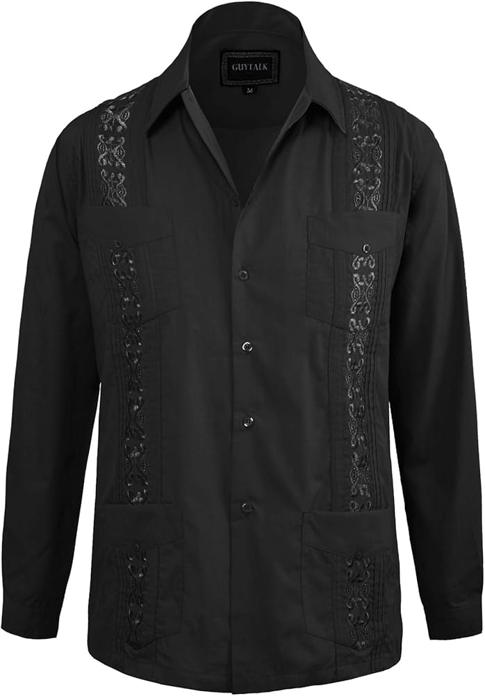 Men's Cuban Guayabera Button-Down Long Sleeve Shirt