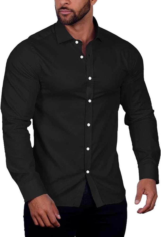 COOFANDY Mens Casual Button Down Shirts Untucked Long Sleeve Stretch Dress Shirt